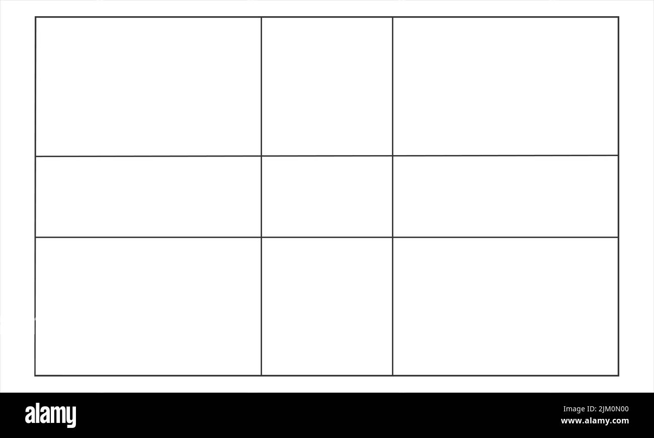 Modello Golden Ratio. Rettangolo diviso in proporzioni armoniche. Sequenza Fibonacci. Modello di simmetria perfetto per la fotografia. Simbolo matematico. Illustrazione del contorno vettoriale Illustrazione Vettoriale