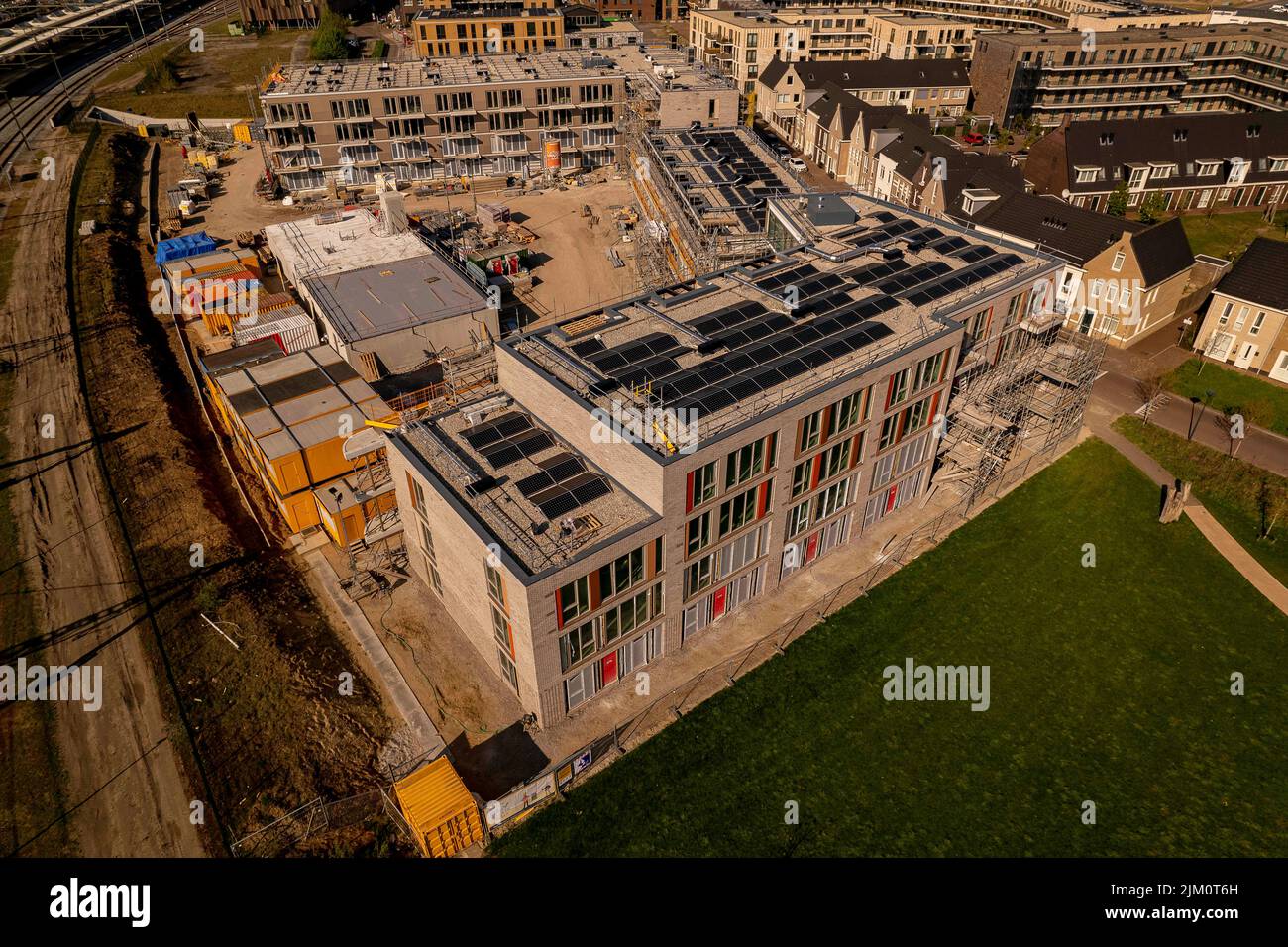 Sideview antenna di cantiere in Zutphen di investimento immobiliare e mercato immobiliare sociale edilizia collettiva progetto Ubuntuplein. Foto Stock