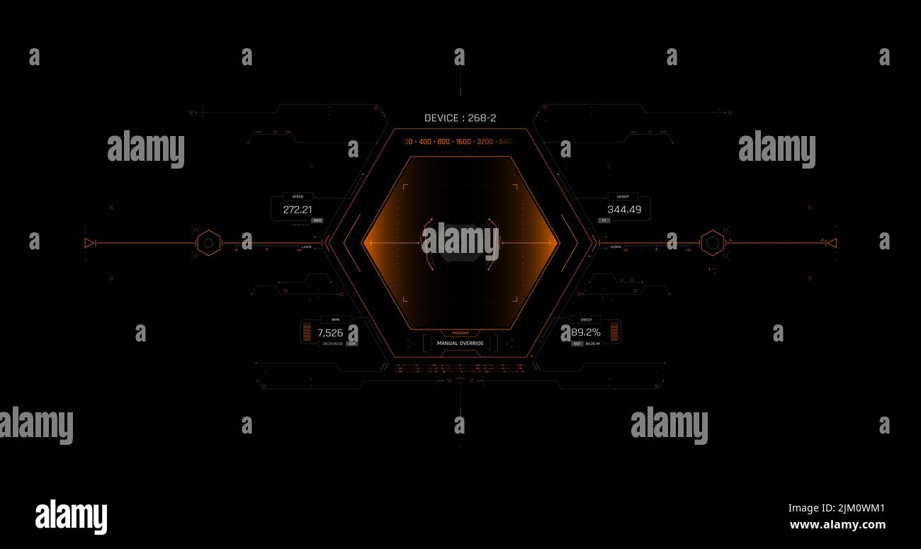 HUD target per lo schermo di gioco, elementi di design futuristici. Elementi focalizzati HUD. Design fantascientilista. Raccolta FUI, vista collimatore militare, HUD vettoriali Foto Stock