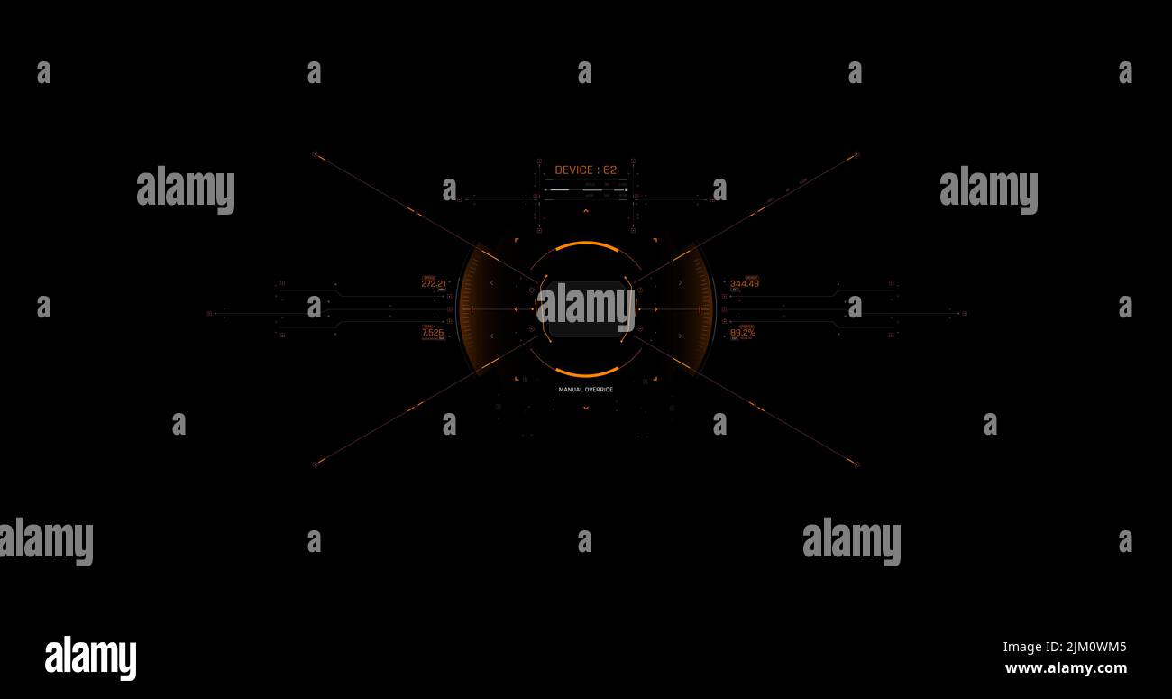 HUD target per lo schermo di gioco, elementi di design futuristici. Elementi focalizzati HUD. Design fantascientilista. Raccolta FUI, vista collimatore militare, HUD vettoriali Foto Stock