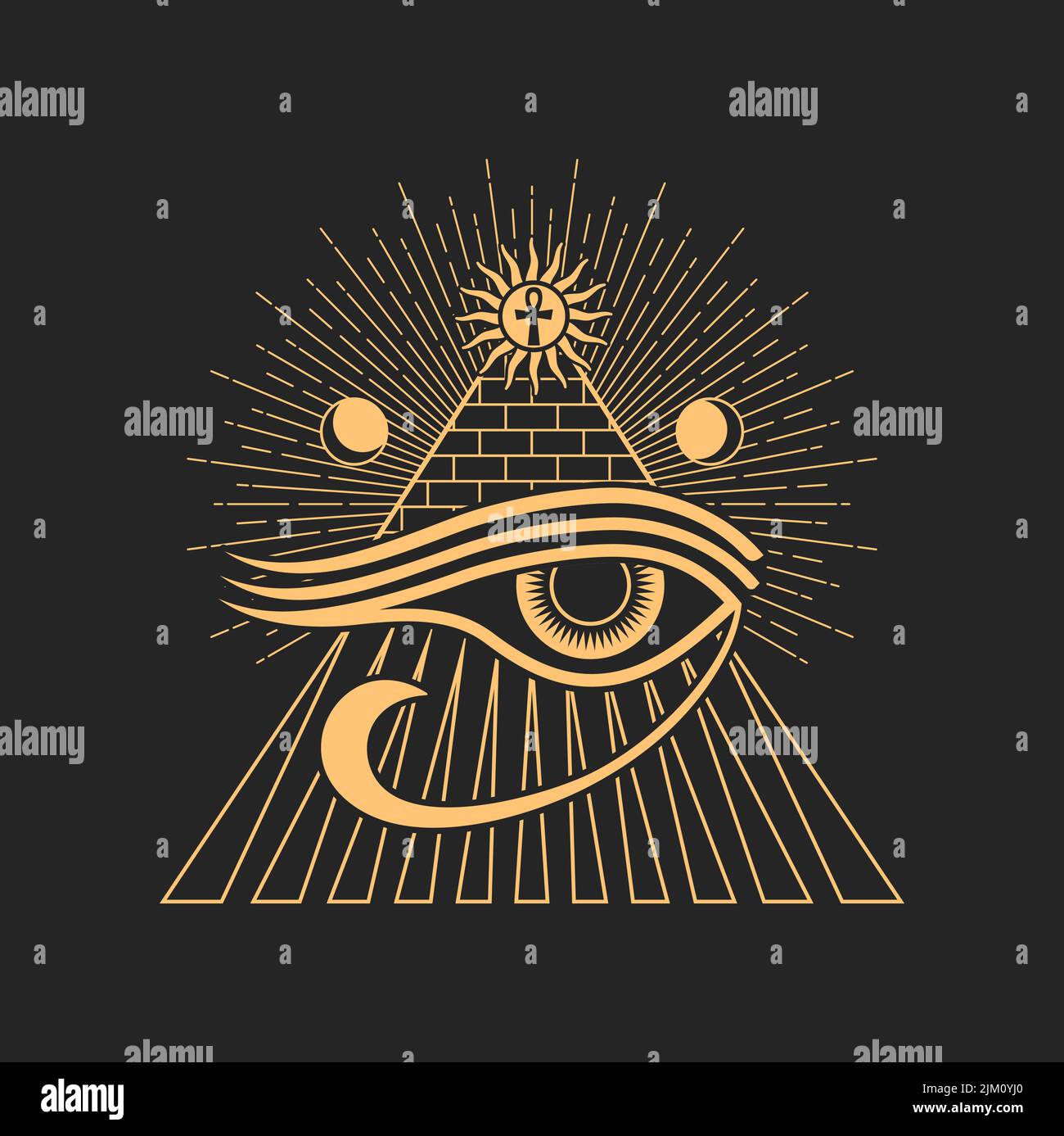 Talismano magica con il simbolo occulto di Horus eye. Croce egiziana,  piramide e luna, Dio Ra occhio amuleto spirituale, alchimia segno esoterico  magico Immagine e Vettoriale - Alamy