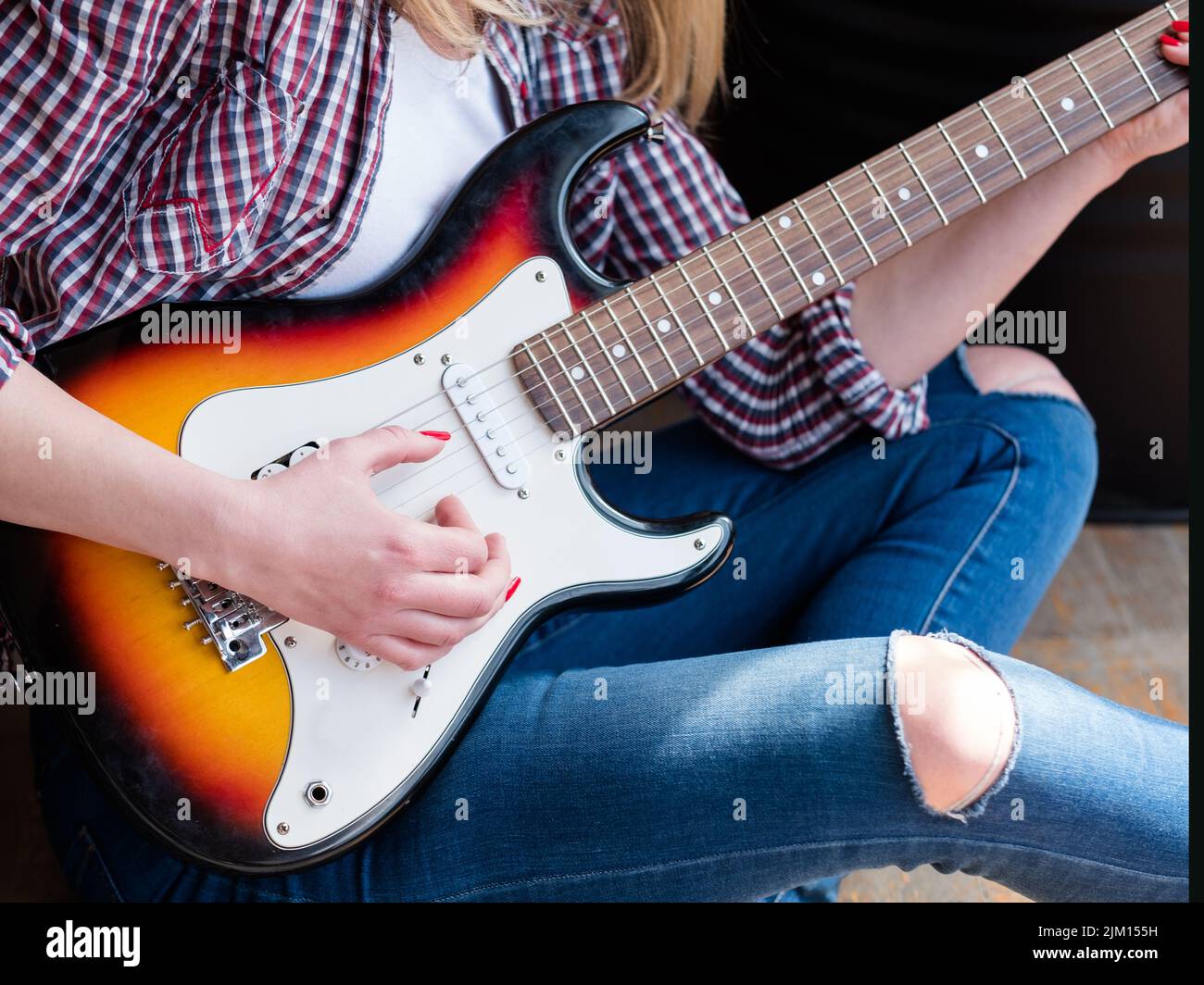 chitarra string strumento musicale suonare hobby arte Foto Stock