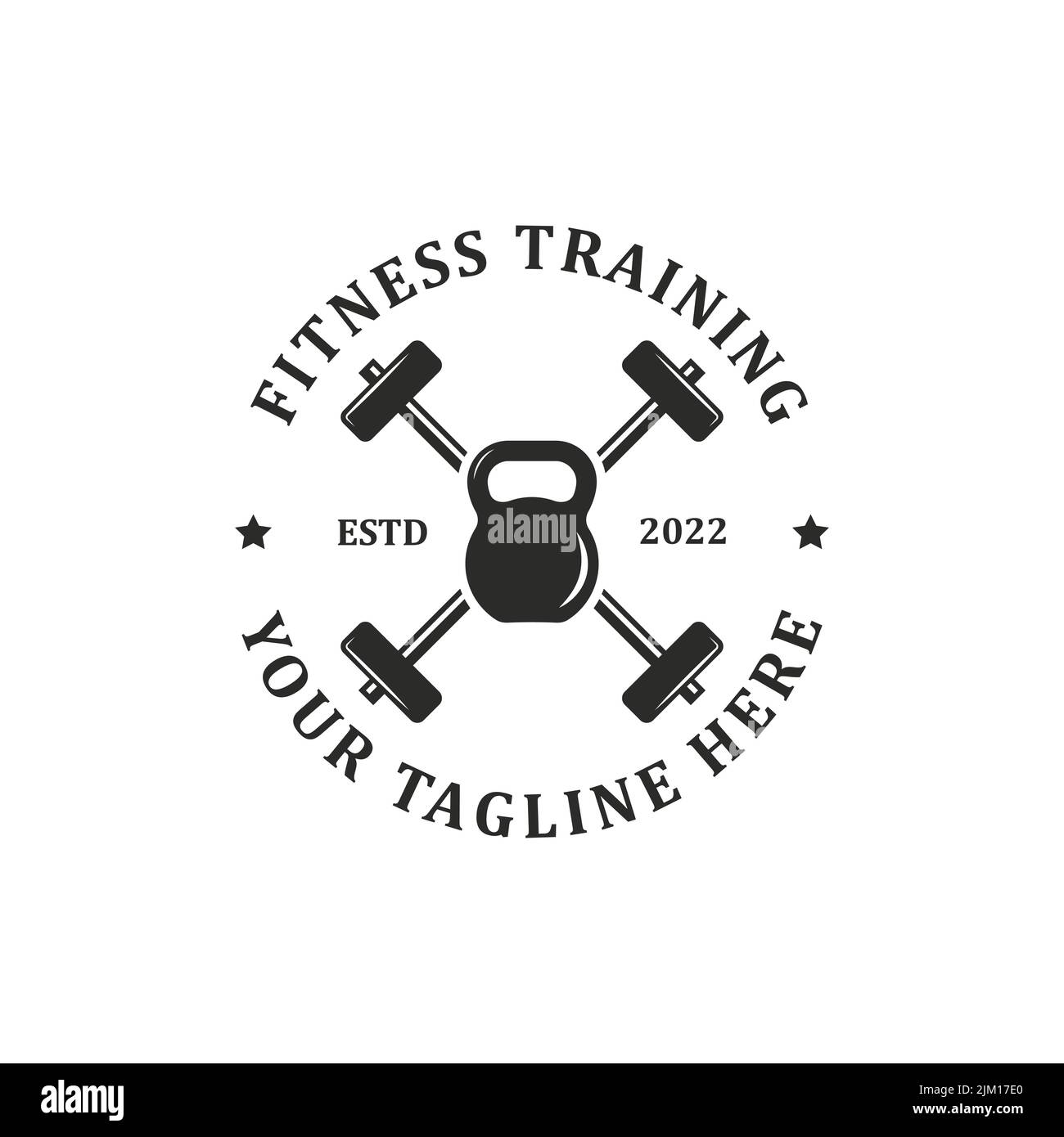 fitness training logo design badge vettore con campana bollitore e illuminazione vettore illustrazione, meglio per fitness palestra centro di formazione logo modello di marca Illustrazione Vettoriale