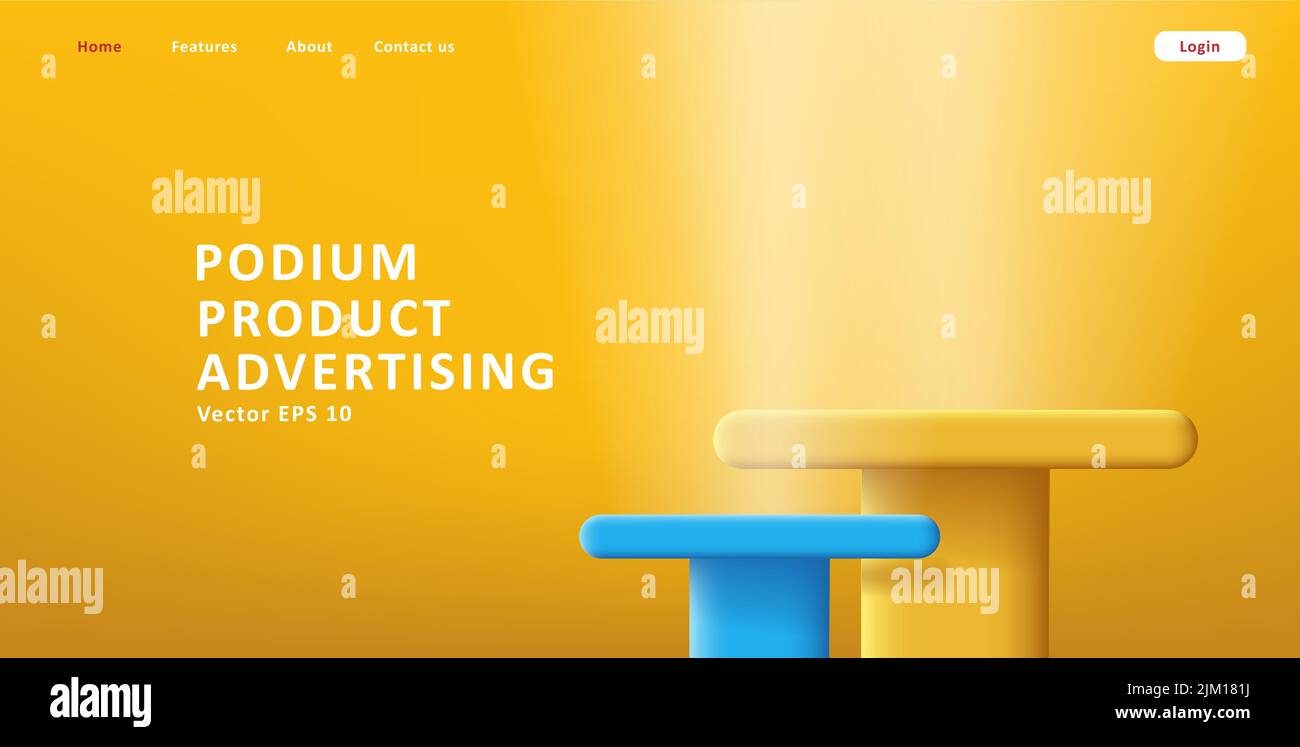 3d pilastri, podio di prodotto in giallo e blu. Illustrazione vettoriale Illustrazione Vettoriale