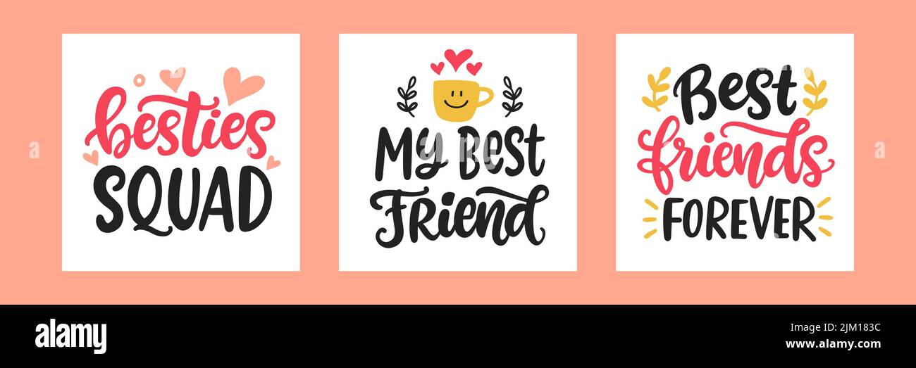 Friendship Day frase scritta a mano set Illustrazione Vettoriale