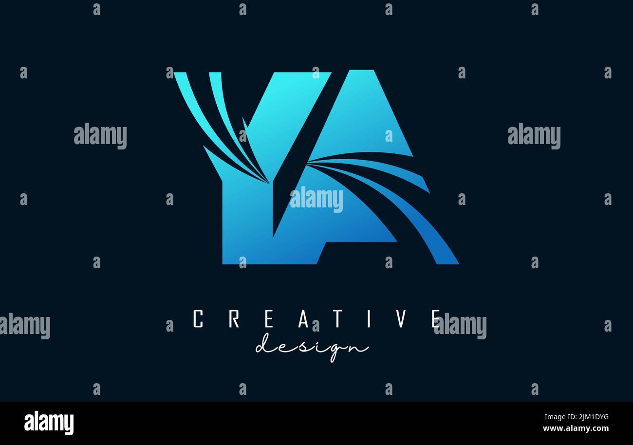 Lettera blu creativa YA y un logo con linee leader e design Road concept. Lettere con disegno geometrico. Illustrazione vettoriale con lettera e creati Illustrazione Vettoriale