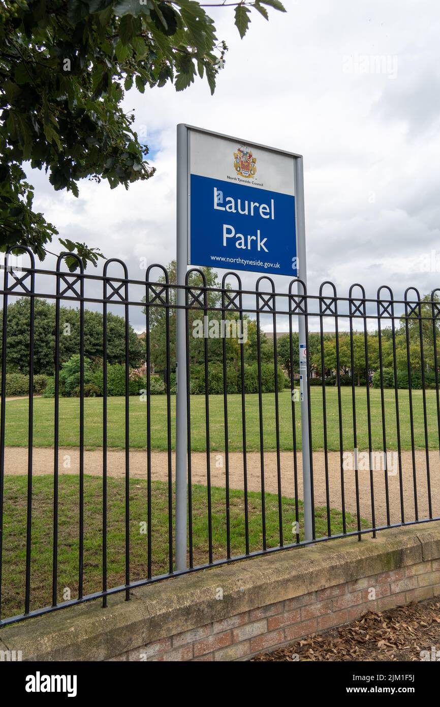 Laurel Park, che prende il nome da Stan Laurel, del duo comico Laurel and Hardy, che viveva nella città di North Shields, North Tyneside, Regno Unito da bambino. Foto Stock