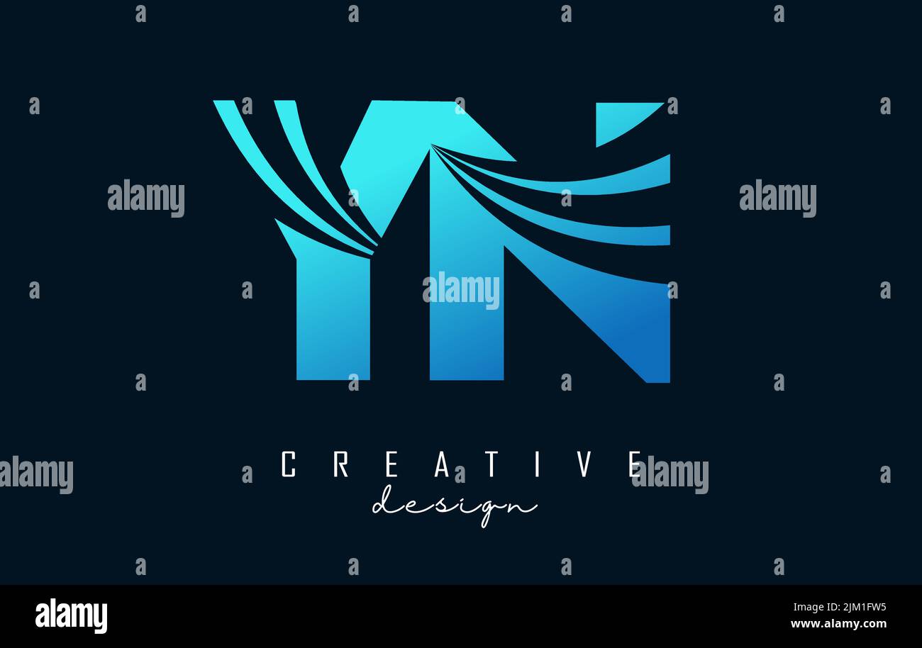 Logo YN y n con lettere blu creative e design di concetto stradale. Lettere con disegno geometrico. Illustrazione vettoriale con lettera e creati Illustrazione Vettoriale