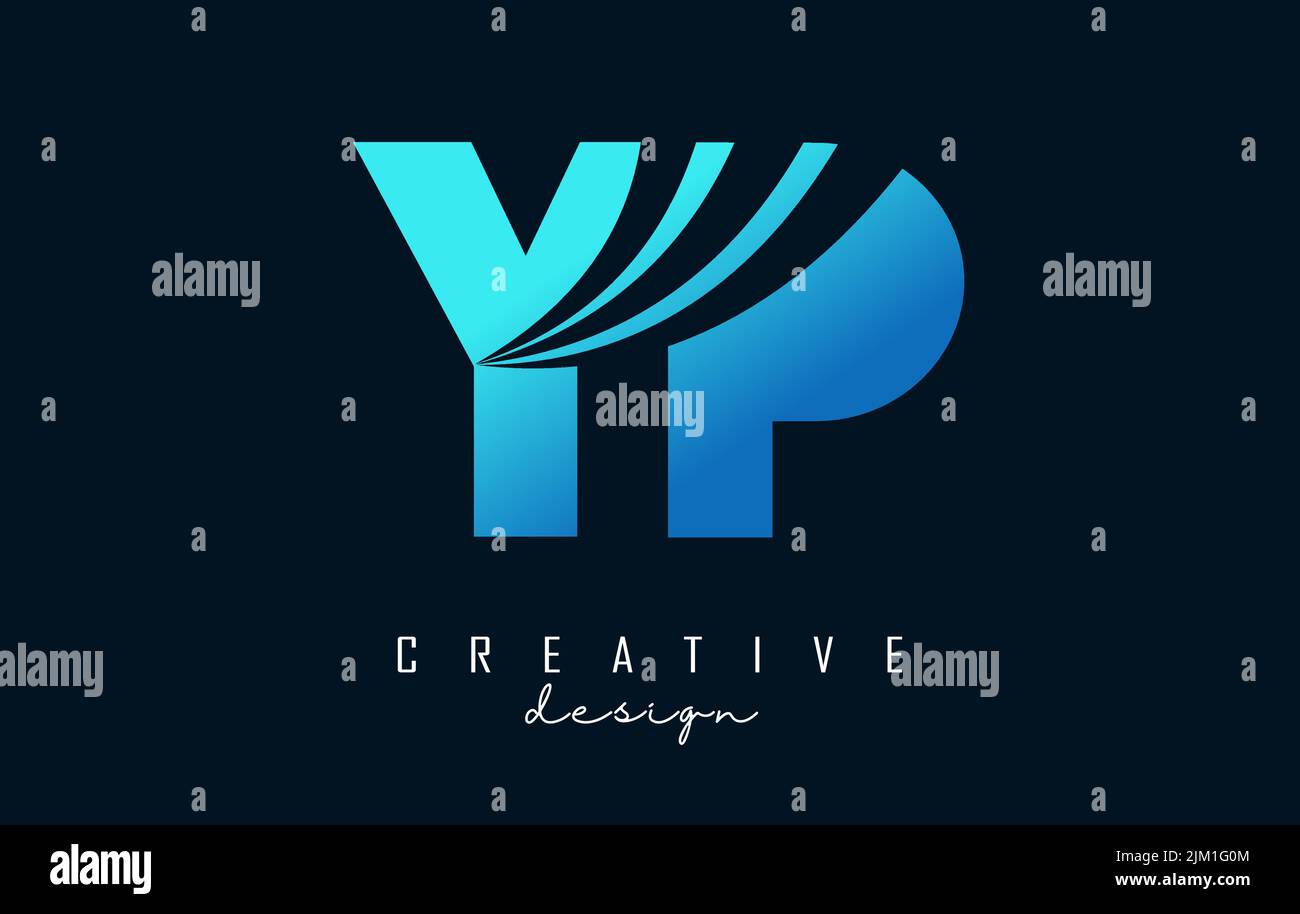 Logo YP y p creativo con lettere blu e design di concetto stradale. Lettere con disegno geometrico. Illustrazione vettoriale con lettera e creati Illustrazione Vettoriale