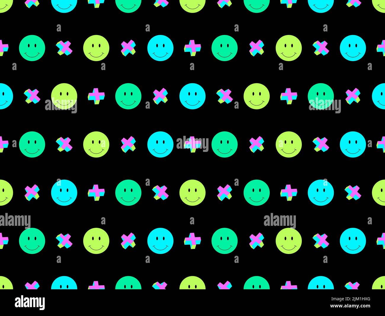 Il sorriso psichedelico affronta un modello senza cuciture. Viaggio psichedelico e acido rave. Colorato sorriso emoji. Design per cartelloni, poster e striscioni. Vettore illustraz Illustrazione Vettoriale