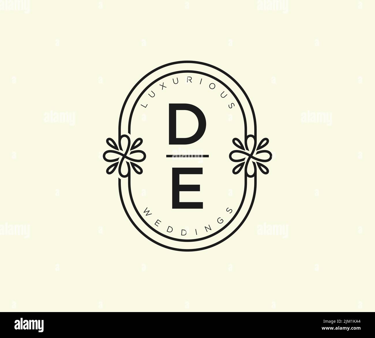 DE iniziali lettera matrimonio monogramma modello loghi, disegnata a mano moderno minimalista e modelli floreali per le carte di invito, Salva la data, elegante Illustrazione Vettoriale