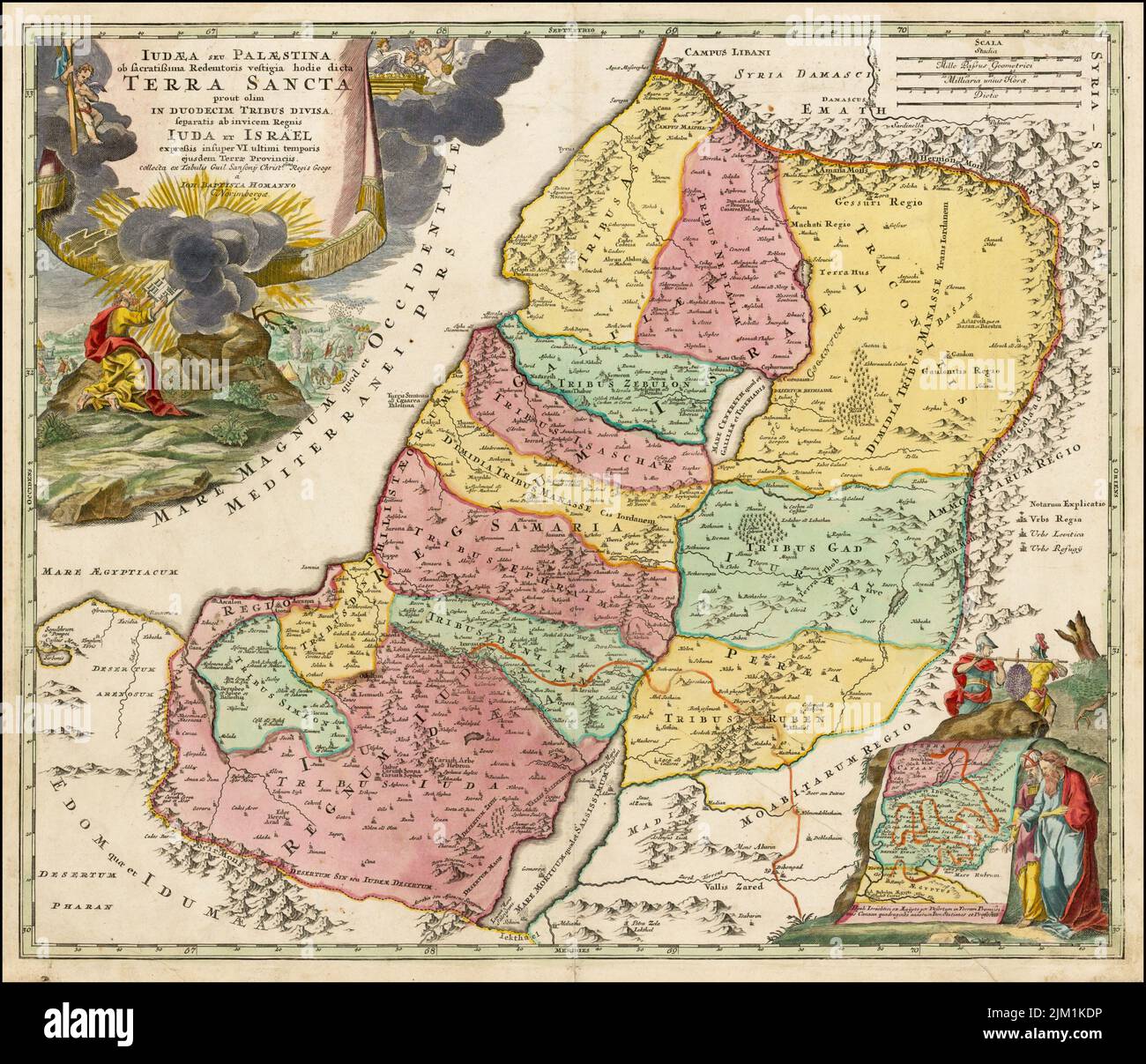 Mappa della Terra Santa divisa nelle dodici tribù d'Israele. Museo: COLLEZIONE PRIVATA. AUTORE: JOHANN BAPTIST HOMANN. Foto Stock