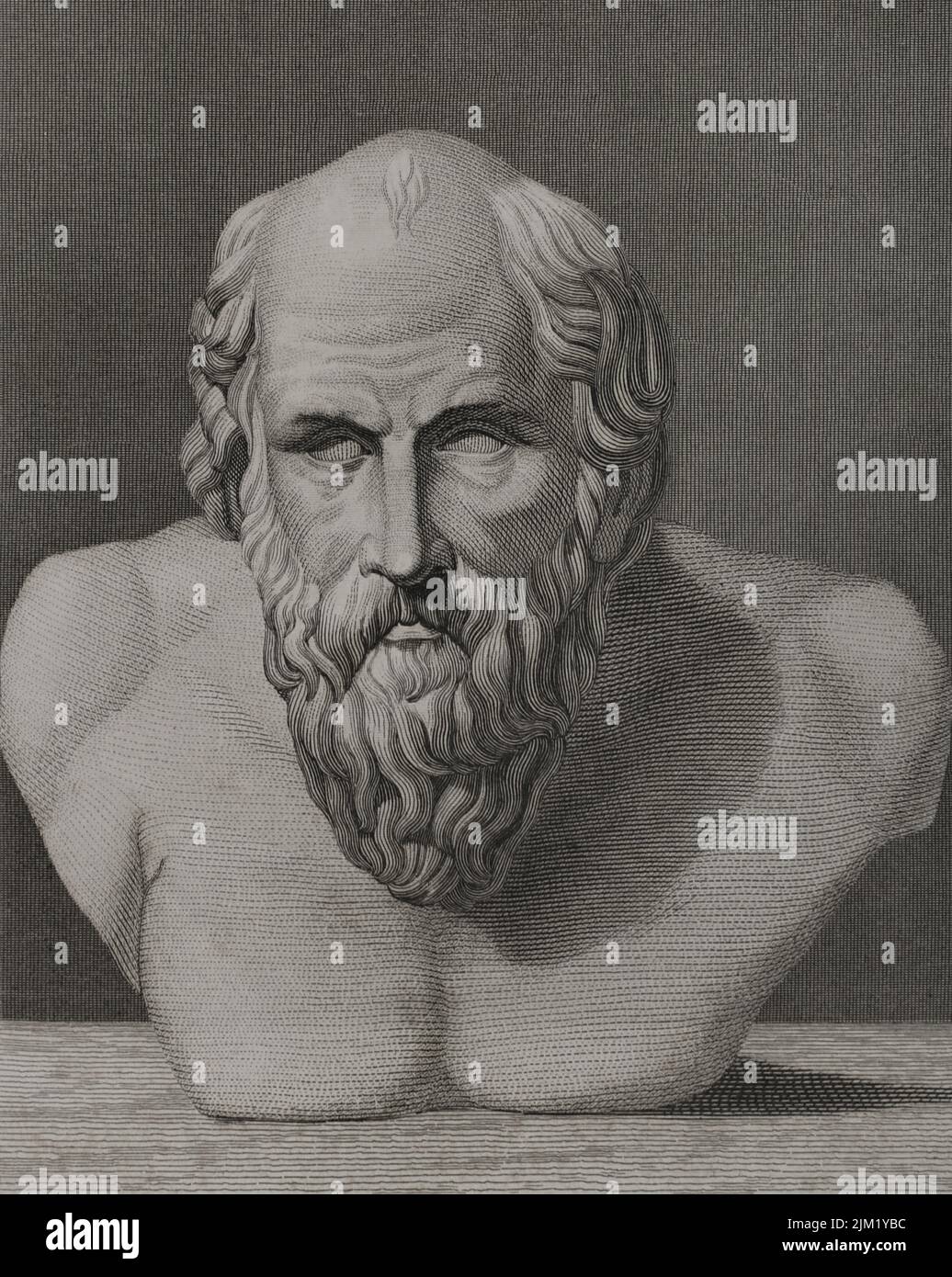 Diogenes di Sinope (ca. 412 A.C. - 323 A.C.). Filosofo greco appartenente alla Scuola Ciclica. Incisione di A. Roca. "Historia Universal", di César Cantú. Volume i, 1854. Foto Stock