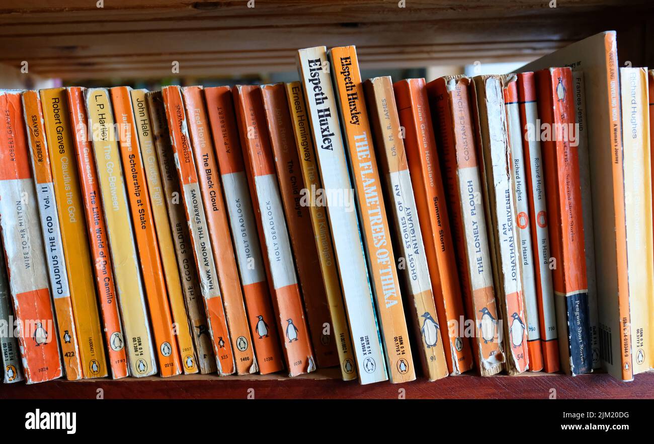 Libri di libri di libri di libro di Pinguino di seconda mano in vendita in una libreria di seconda mano nel 2022 con Elspeth Huxley Foto Stock
