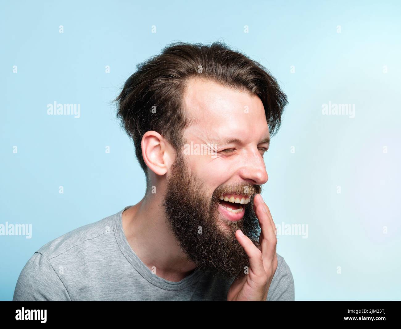 felicità godimento ridere l'uomo grande grin emozione Foto Stock