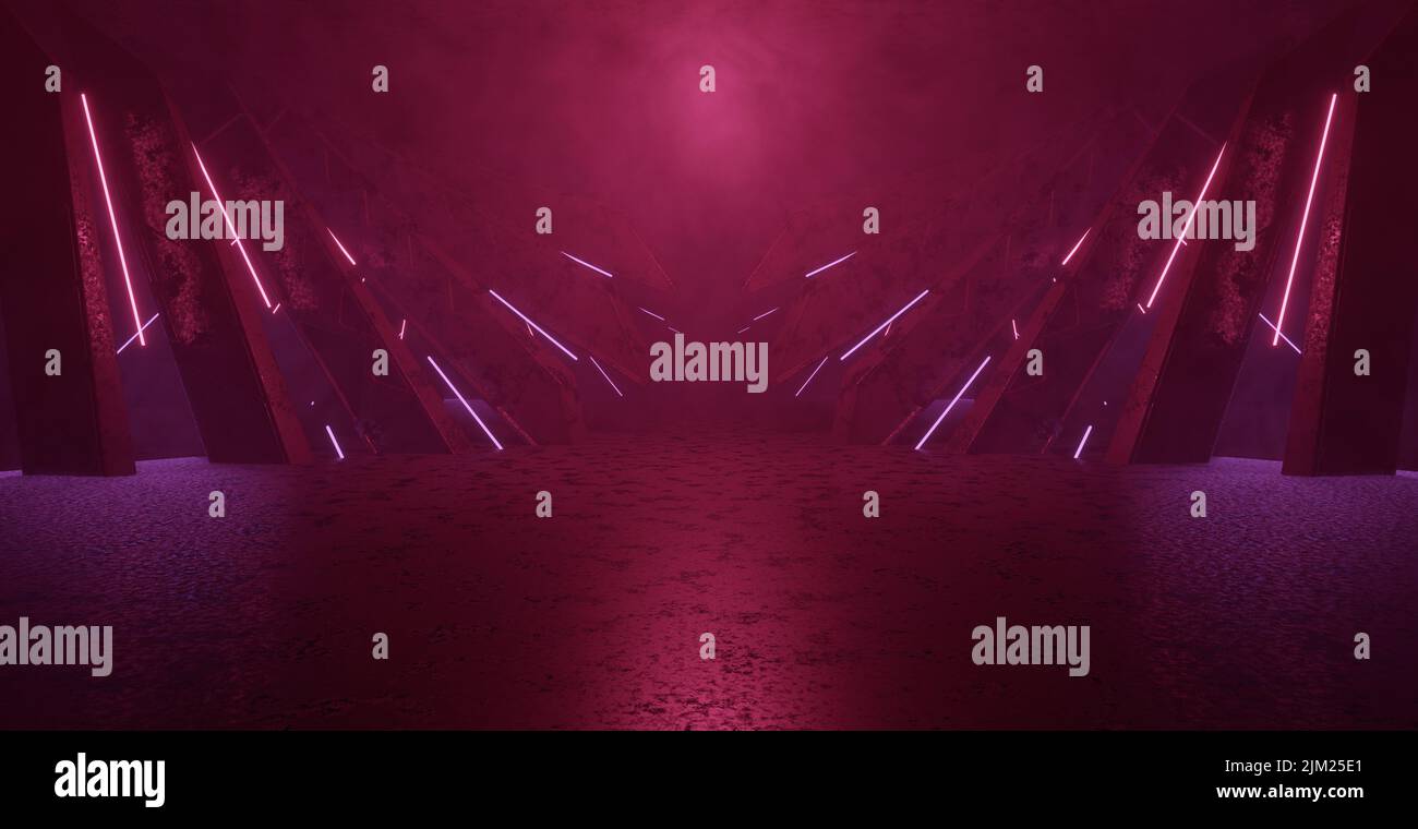 Astratto Sconosciuto vuoto Cinematic Volumetrics Dim Purple Floor Banner sfondo Wallpaper 3D Render Foto Stock