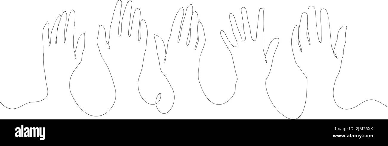 Mani rialzate a una linea continua. Concetto di vettore di volontariato Illustrazione Vettoriale