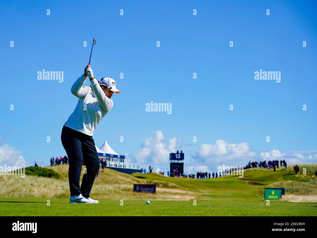 Gullane, Scozia, Regno Unito. 4th agosto 2022. Apertura del campionato AIG Women’s Open di golf a Muirfield in East Lothian. PIC; Inbee Park si tette a 13th buche. Iain Masterton/Alamy Live News Foto Stock