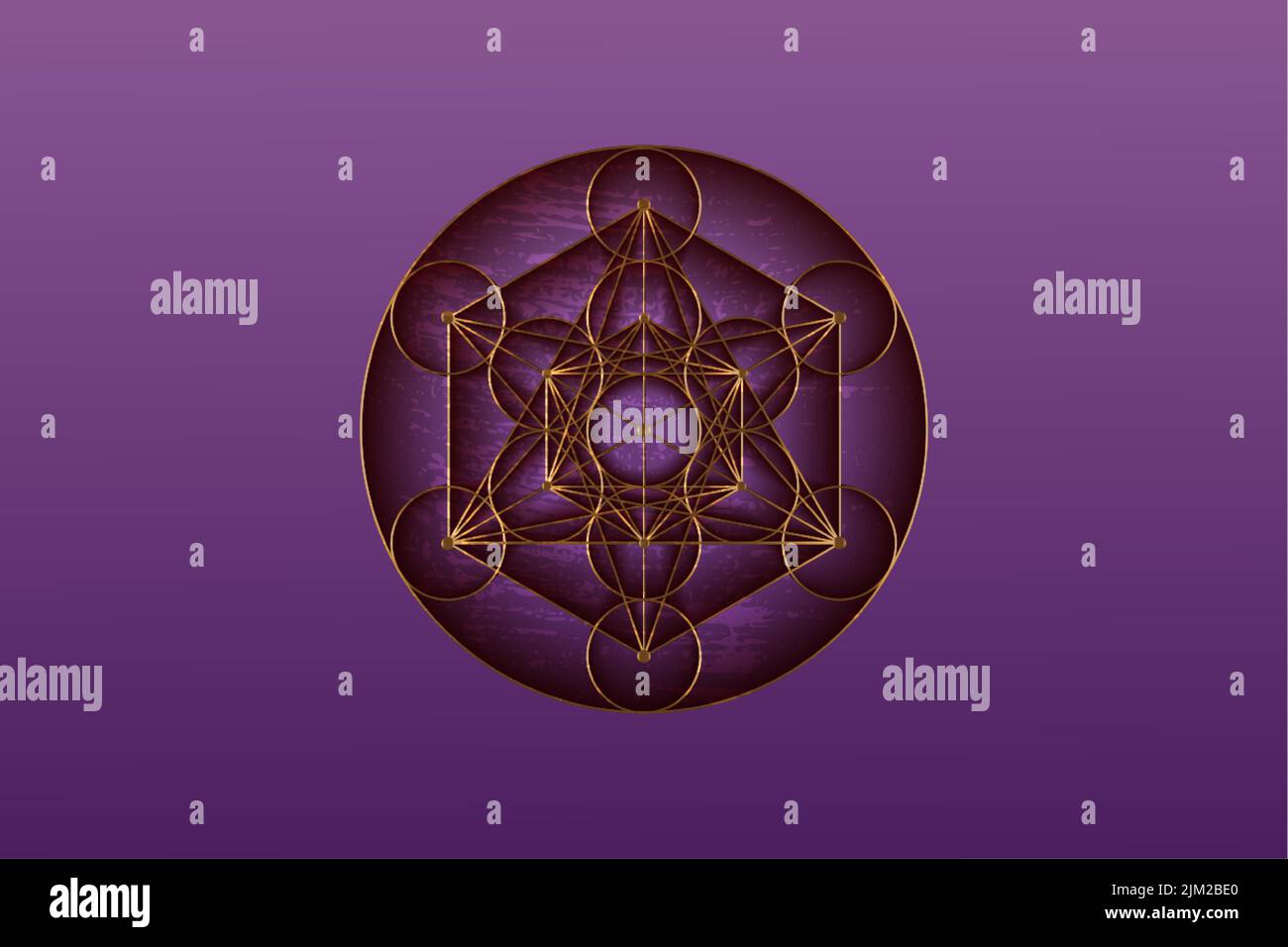 Metatrons Cube, geometria Sacra, Flower of Life, logo oro di lusso. Simbolo di armonia ed equilibrio, ornamento geometrico dorato, vettore isolato Illustrazione Vettoriale