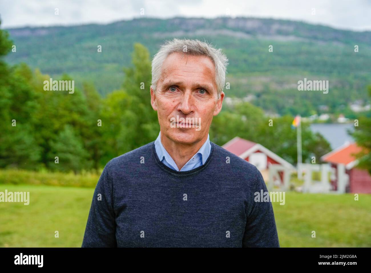 Utoeya 20220804.Capo della NATO, Jens Stoltenberg, durante IL campo estivo DI AUF a Utoeya. Foto: Beate Oma Dahle / NTB Foto Stock