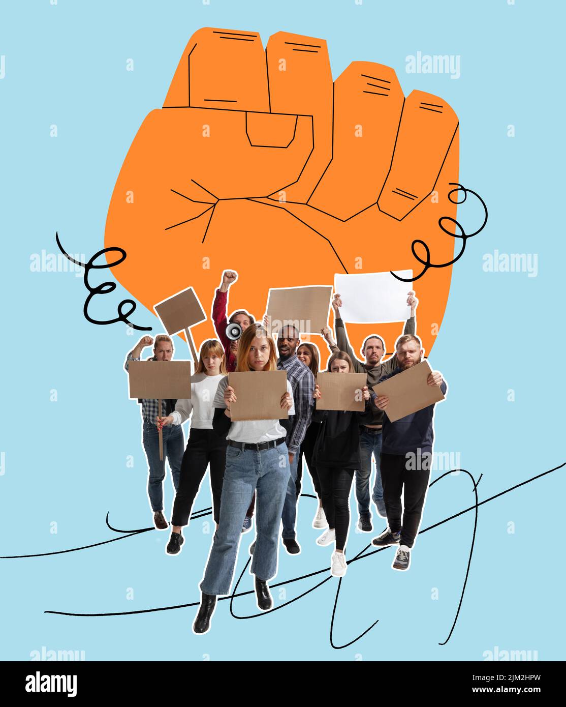 Immagine concettuale creativa con i giovani in sciopero contro il rafforzamento della legge sull'aborto, dei diritti delle donne, del diritto di scelta, della salute e della libertà Foto Stock