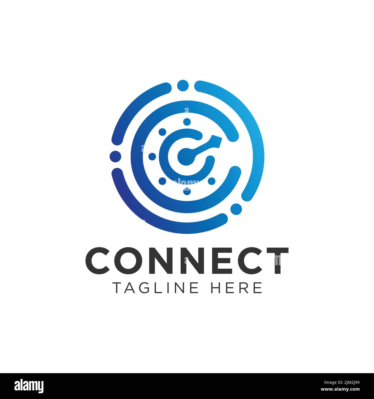 Un logo 'Connect' per il concetto digitale, simbolo dell'orologio Illustrazione Vettoriale