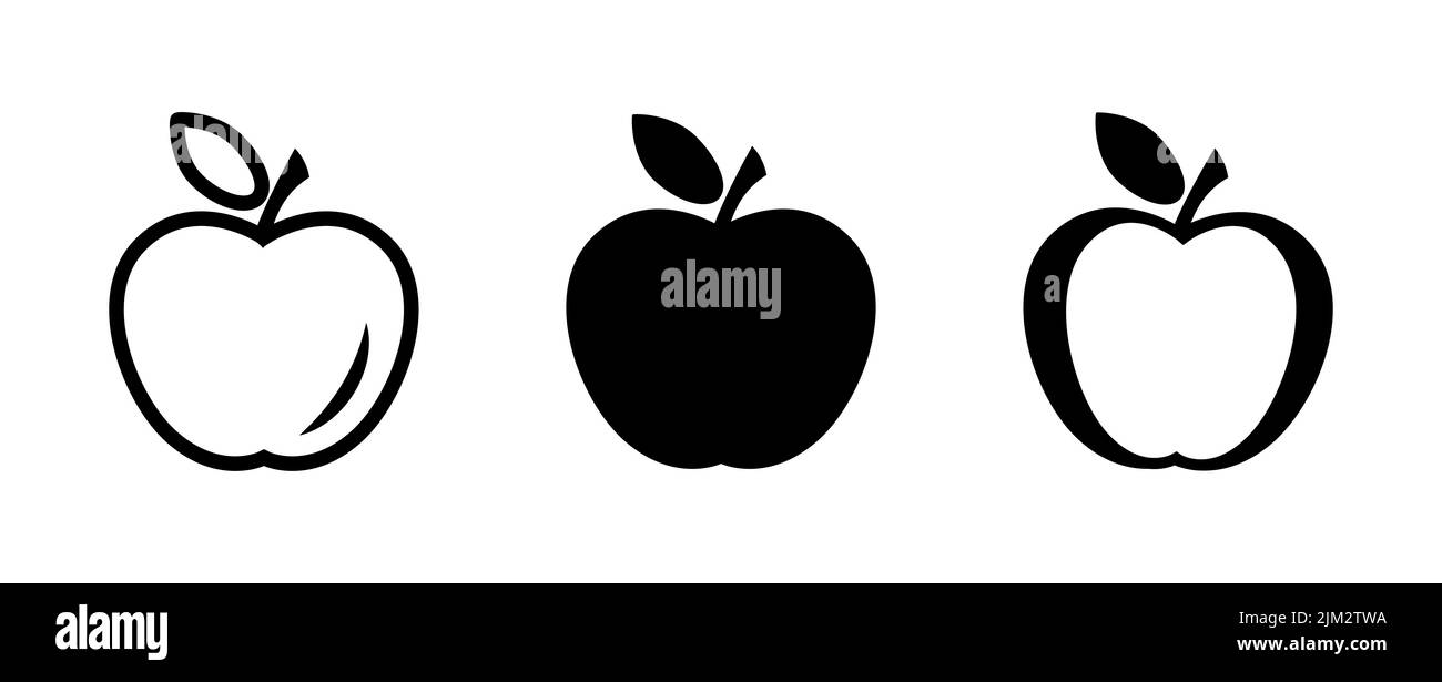 Set di icone Apple. Mela fresca con simbolo di foglia Illustrazione Vettoriale