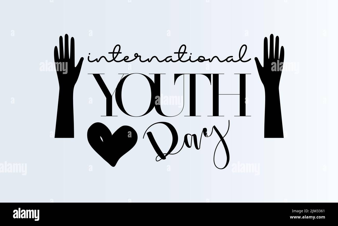 Giornata internazionale della gioventù. Disegno vettoriale calligraphy dello scritto nero per la bandiera, il manifesto, la scheda e lo sfondo. Illustrazione Vettoriale