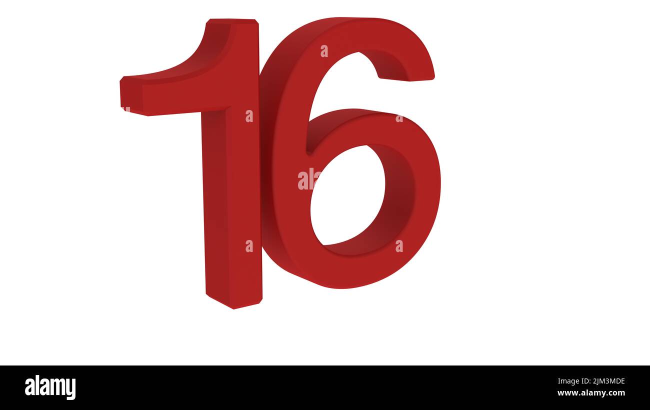numero 16 oro argento 3d vetro cristallo anniversario rendere illustrazione Foto Stock