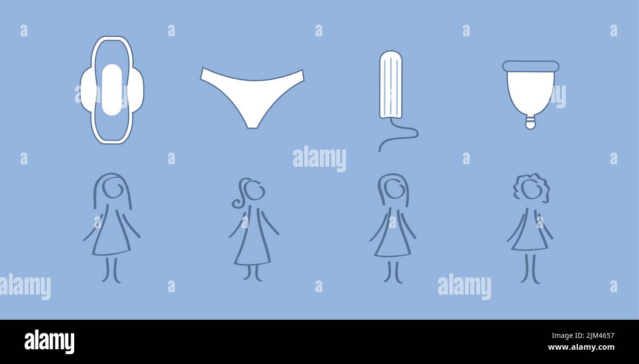 set di prodotti per l'igiene femminile periodo mestruale Illustrazione Vettoriale