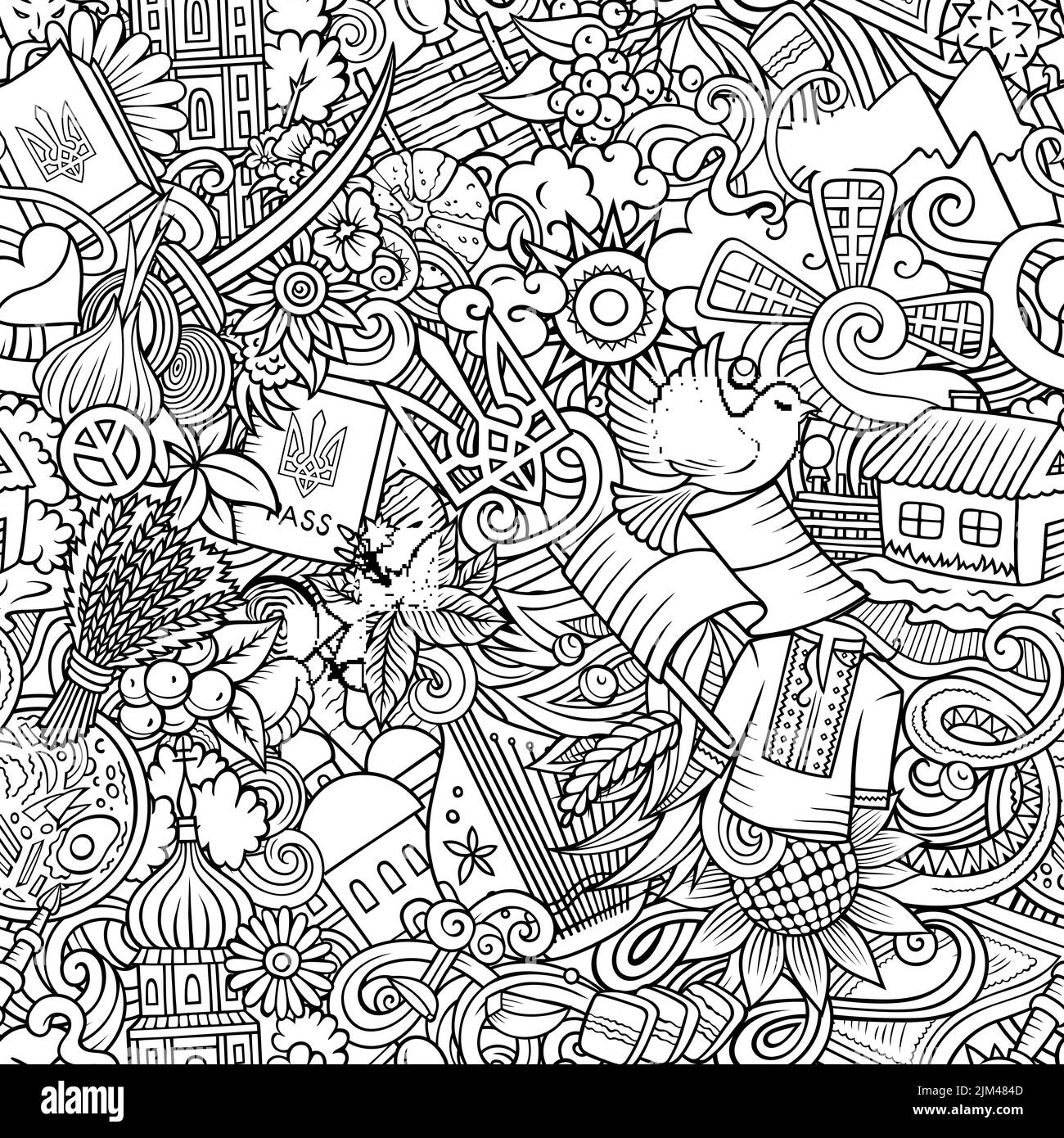 Cartoon doodles Ucraina modello senza soluzione di continuità Illustrazione Vettoriale