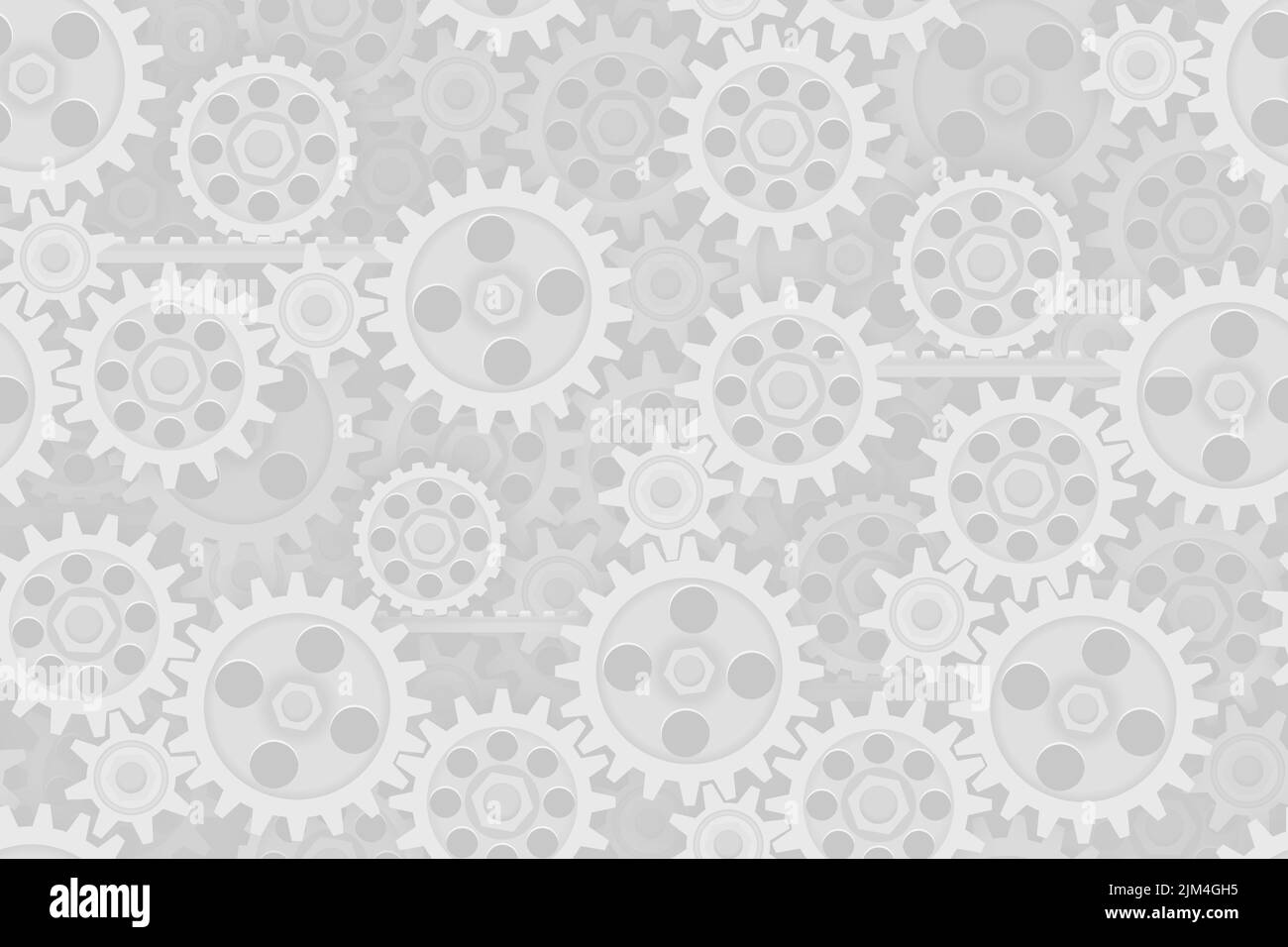 Ingranaggi senza cuciture che si fondano su un background tecnologico. Meccanica industriale tessuto leggero. Sfondo riempimento pagina Web bianca a strati. Tecnologia per la progettazione di carta da imballaggio. Illustrazione Vettoriale