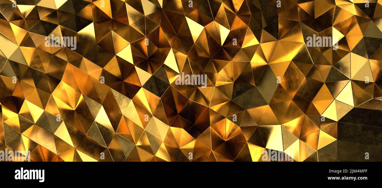 Uno sfondo geometrico astratto a forma di triangolo d'oro Foto Stock