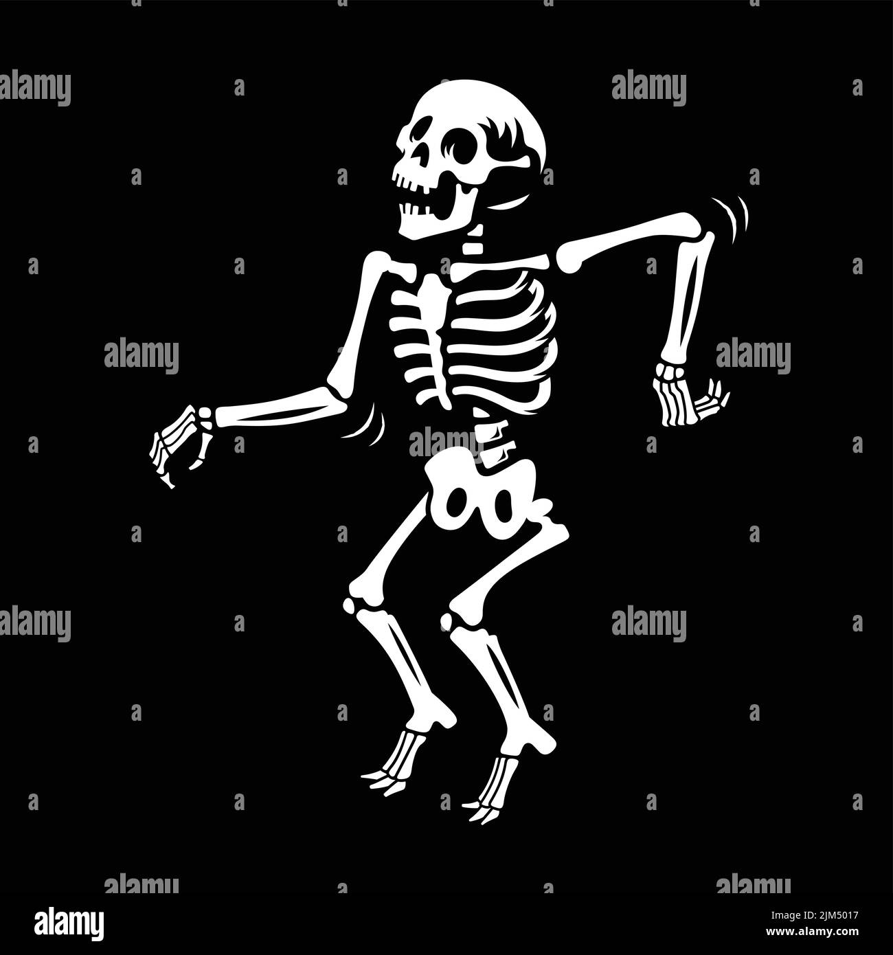 Illustrazione vettoriale dello scheletro danzante su sfondo nero Illustrazione Vettoriale