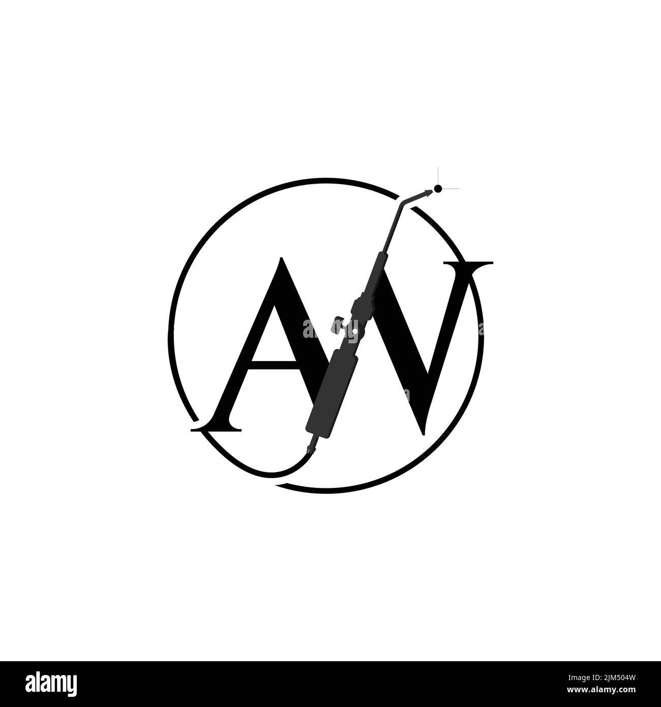 Disegno iniziale del logo di saldatura della lettera AW. Logo tipografico con lettere A e W, strumento di saldatura all'interno della forma circolare Illustrazione Vettoriale