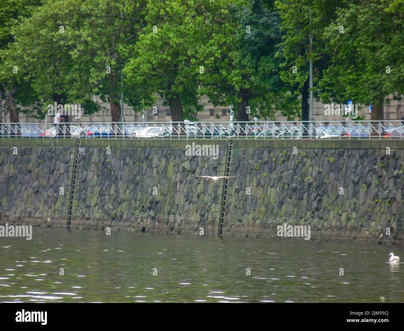 Una vista panoramica di un lago in un parco a Praga, la Repubblica Ceca Foto Stock