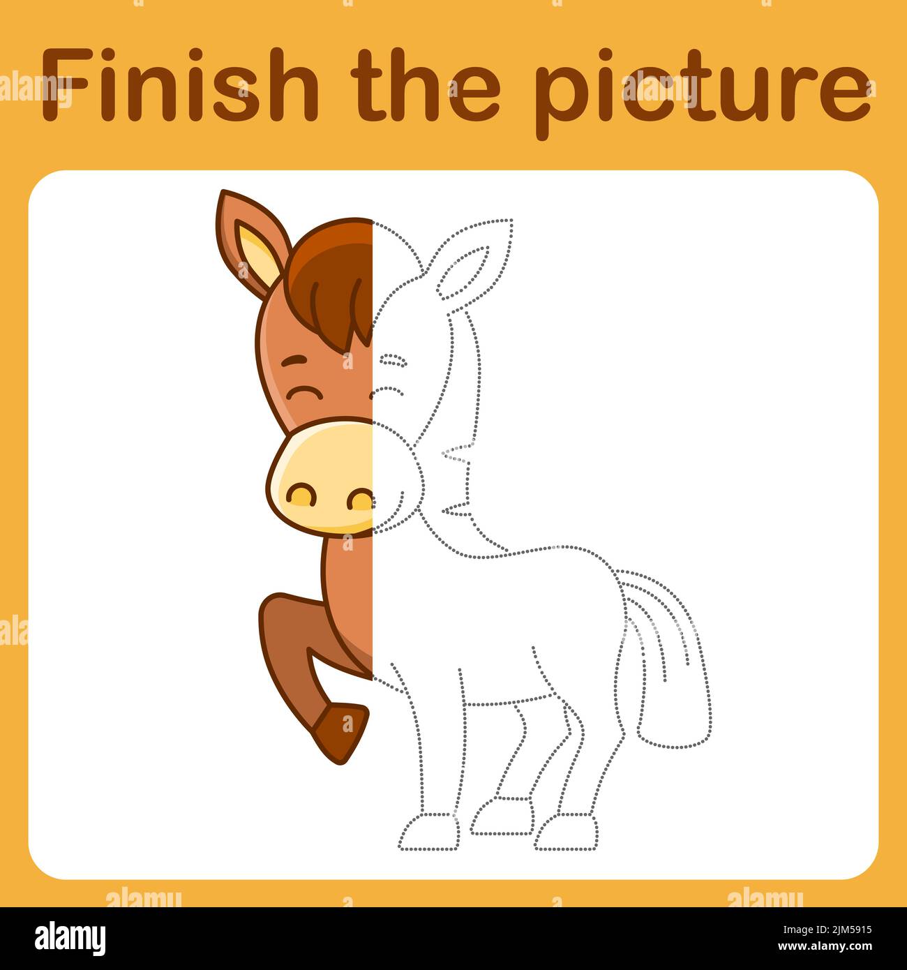 Collegare il punto e completare l'immagine. Semplice libro da colorare di  cavallo. Gioco di disegno per bambini Immagine e Vettoriale - Alamy