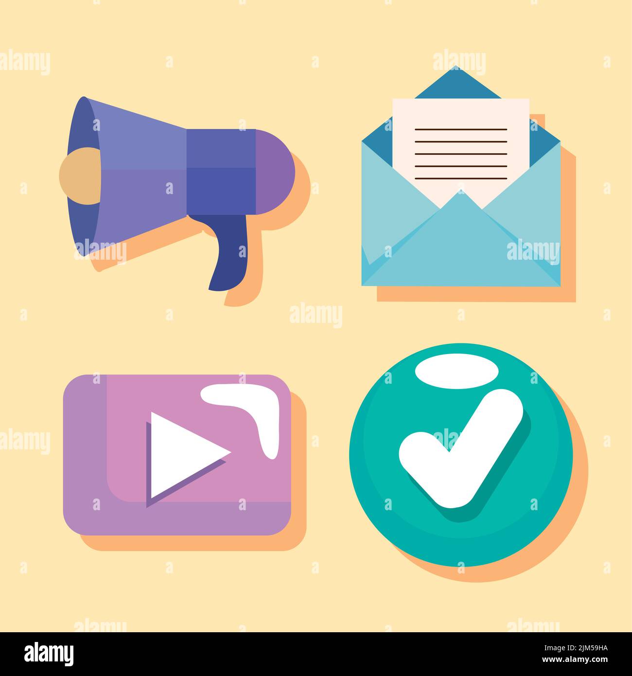 marketing sociale quattro icone Illustrazione Vettoriale