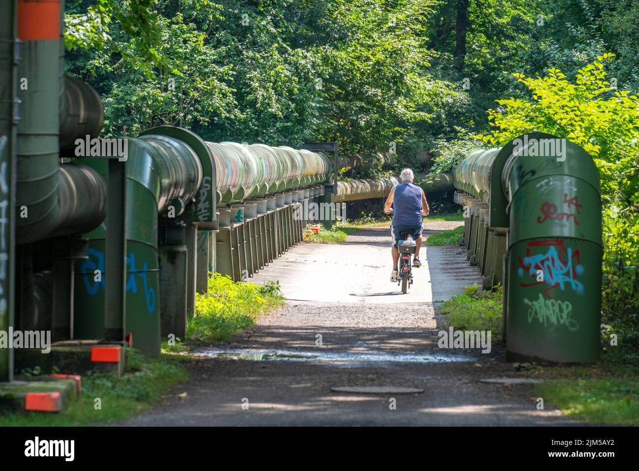 Ciclismo nella zona della Ruhr, Lothringentrasse, a nord di Bochum, Bochum-Grumme, ex linea ferroviaria, in gran parte lungo teleriscaldamento, conn Foto Stock