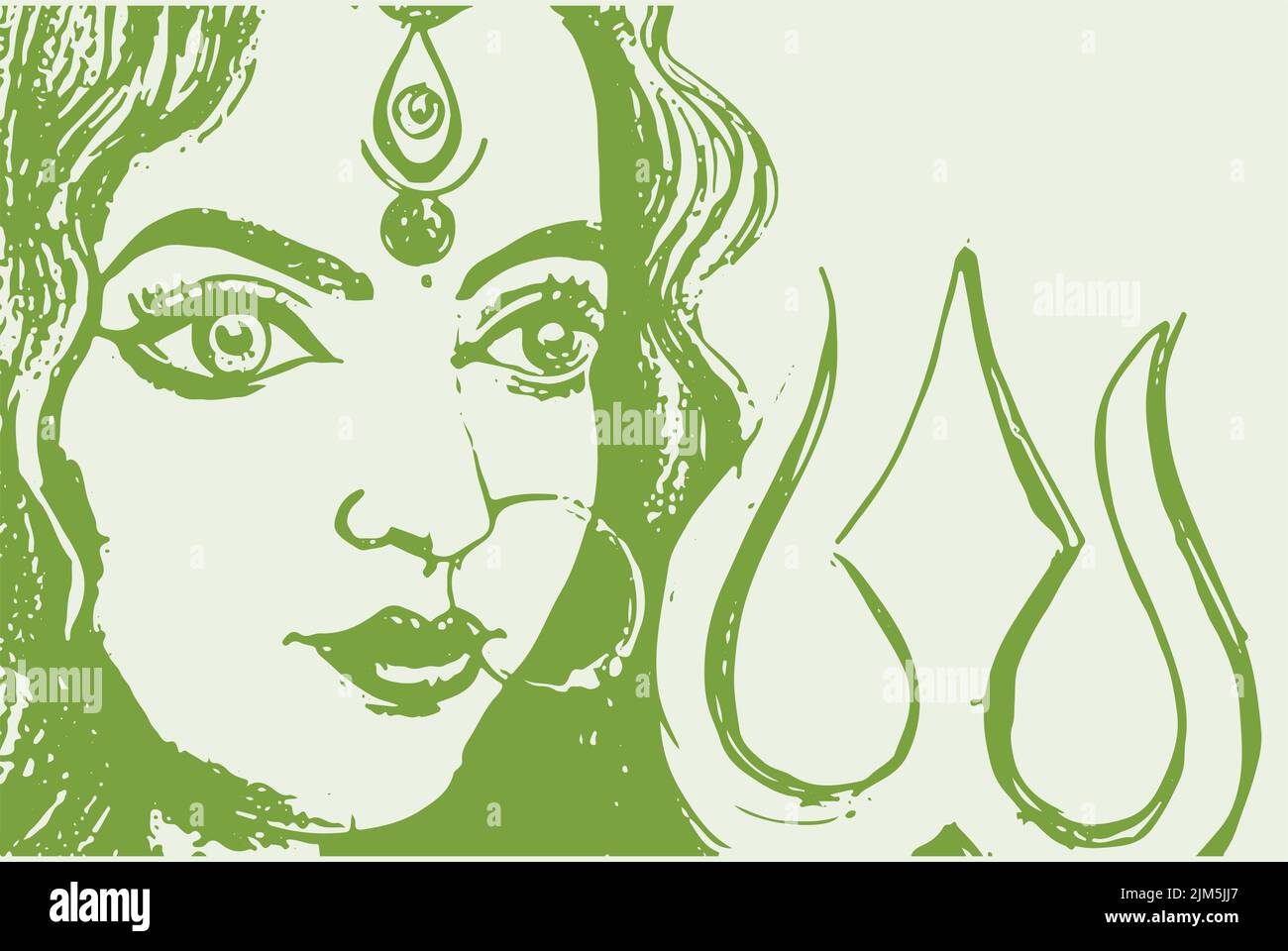 Un'illustrazione della dea Durga della religione indiana sullo sfondo verde Illustrazione Vettoriale Un'illustrazione della dea Durga della religione indiana sullo sfondo verde Illustrazione Vettoriale