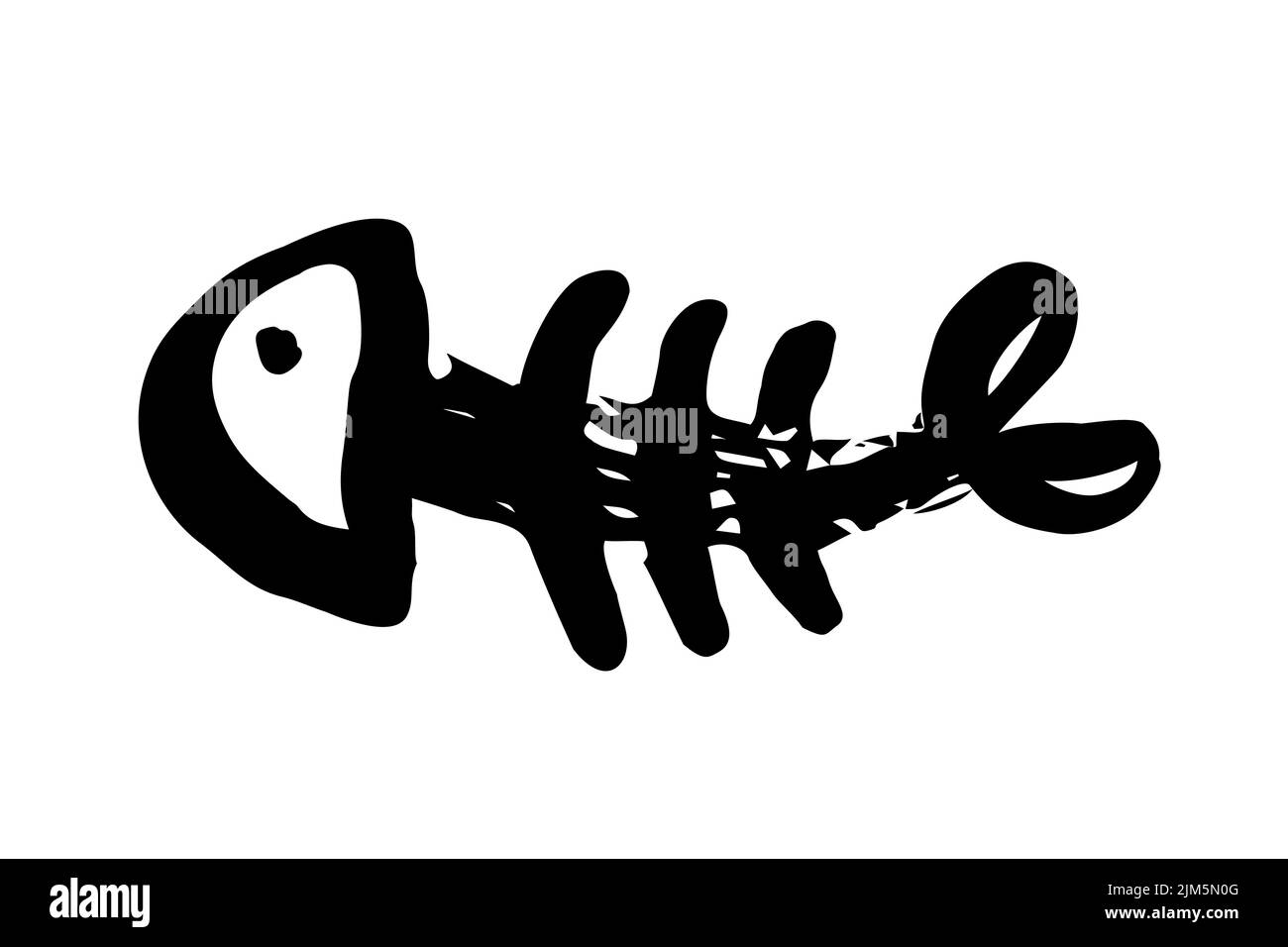 Scheletro di ossa di pesce dipinto a mano con pennellata di inchiostro, isolato su sfondo bianco. Illustrazione del vettore grunge Illustrazione Vettoriale