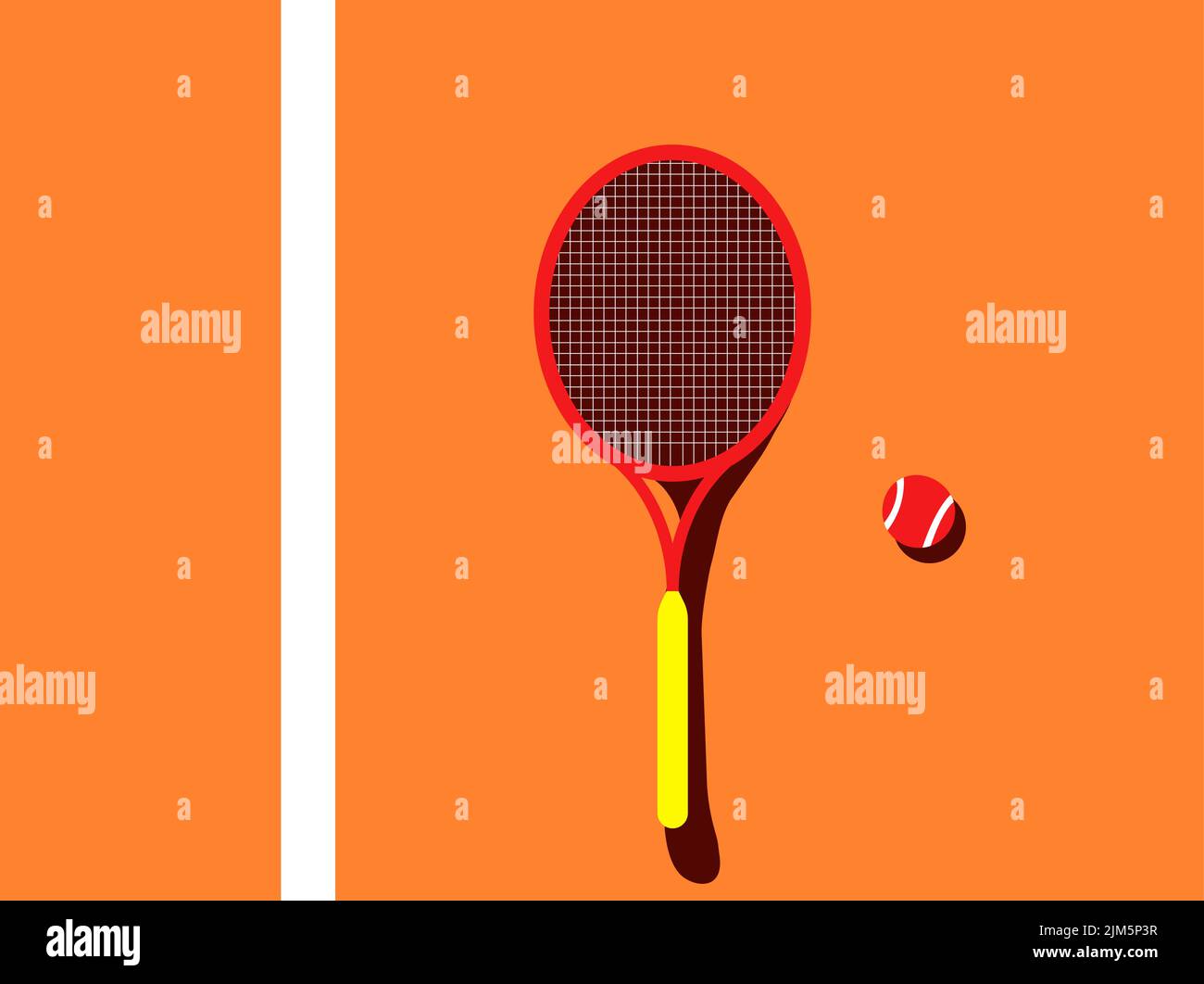 Illustrazione della racchetta da tennis e della palla nel campo da tennis Illustrazione Vettoriale