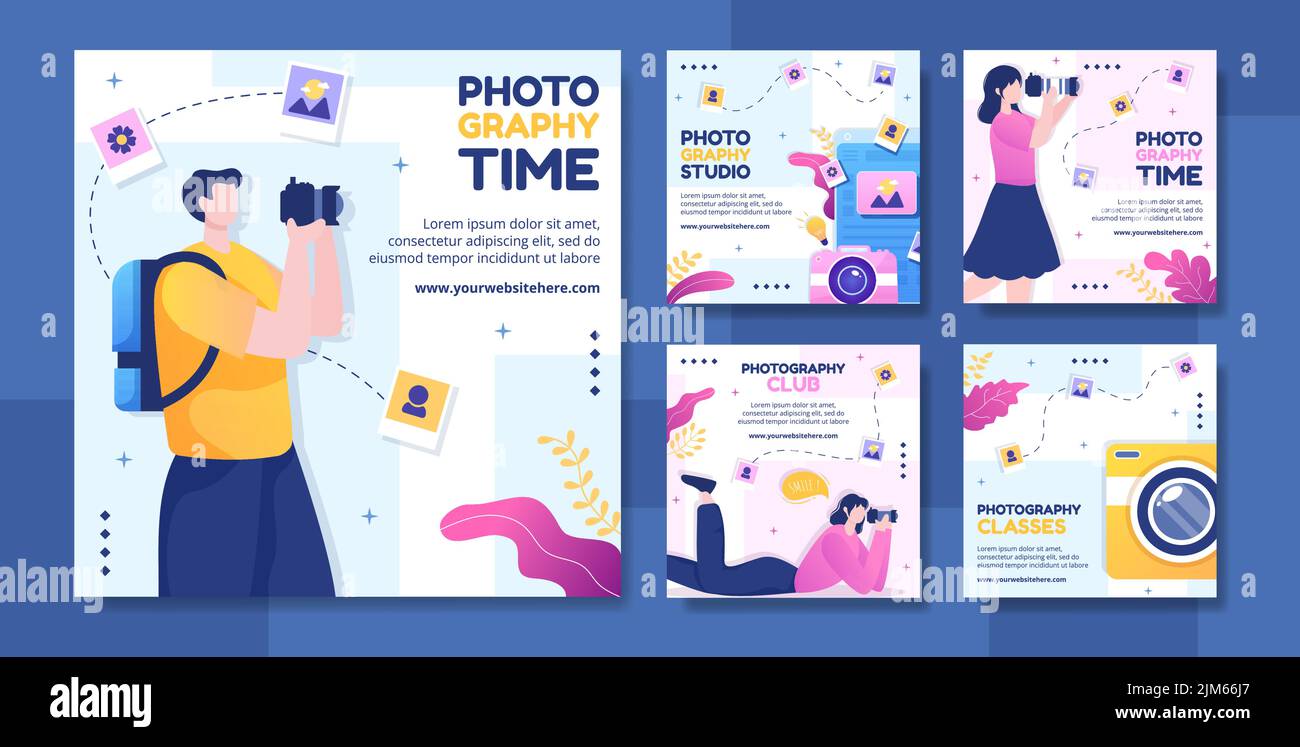 Fotografia Social Media Post Template Flat Cartoon background Vector Illustration Illustrazione Vettoriale