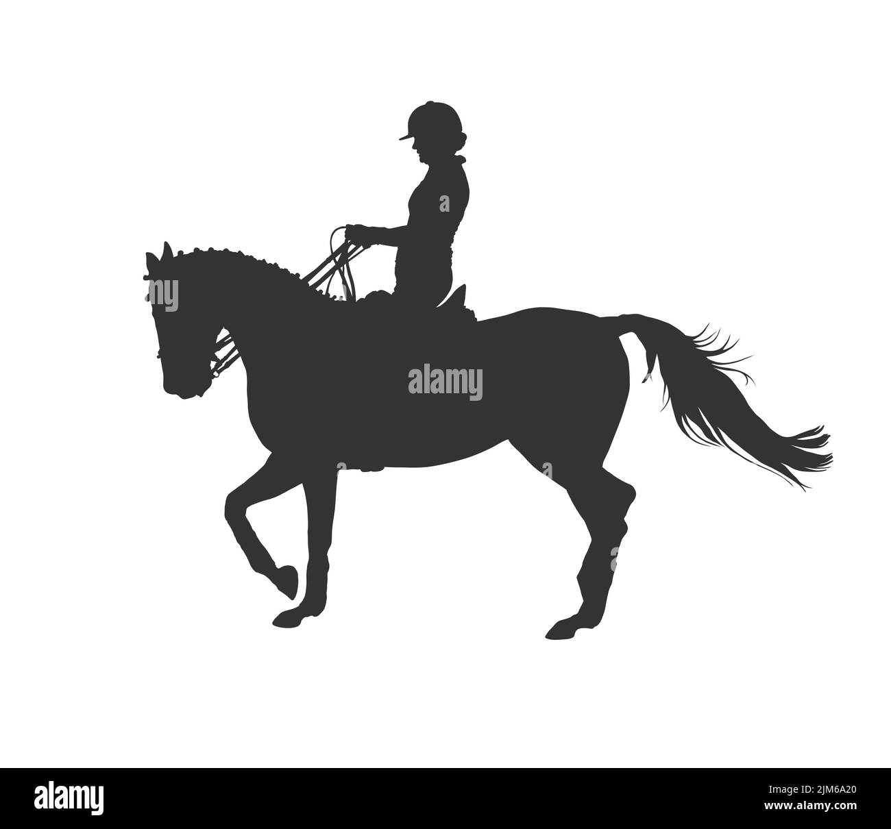 Cavalli di piaffe. Silhouette vettoriale immagini ragazza su cavallo / Dressage Illustrazione Vettoriale