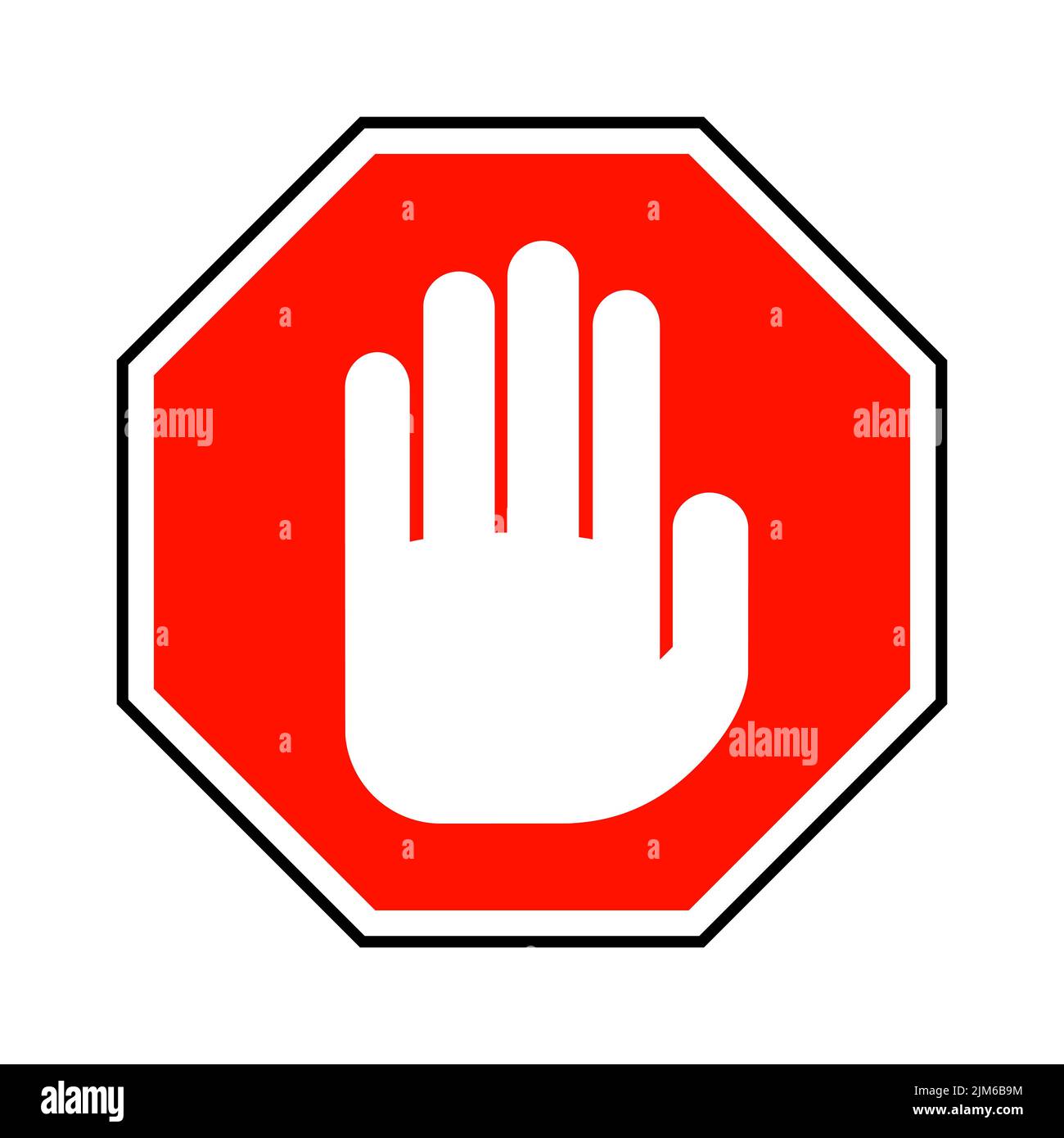 Nessun cartello di ingresso. Illustrazione vettoriale. Cartello rosso con la mano di stop isolato su sfondo bianco Illustrazione Vettoriale