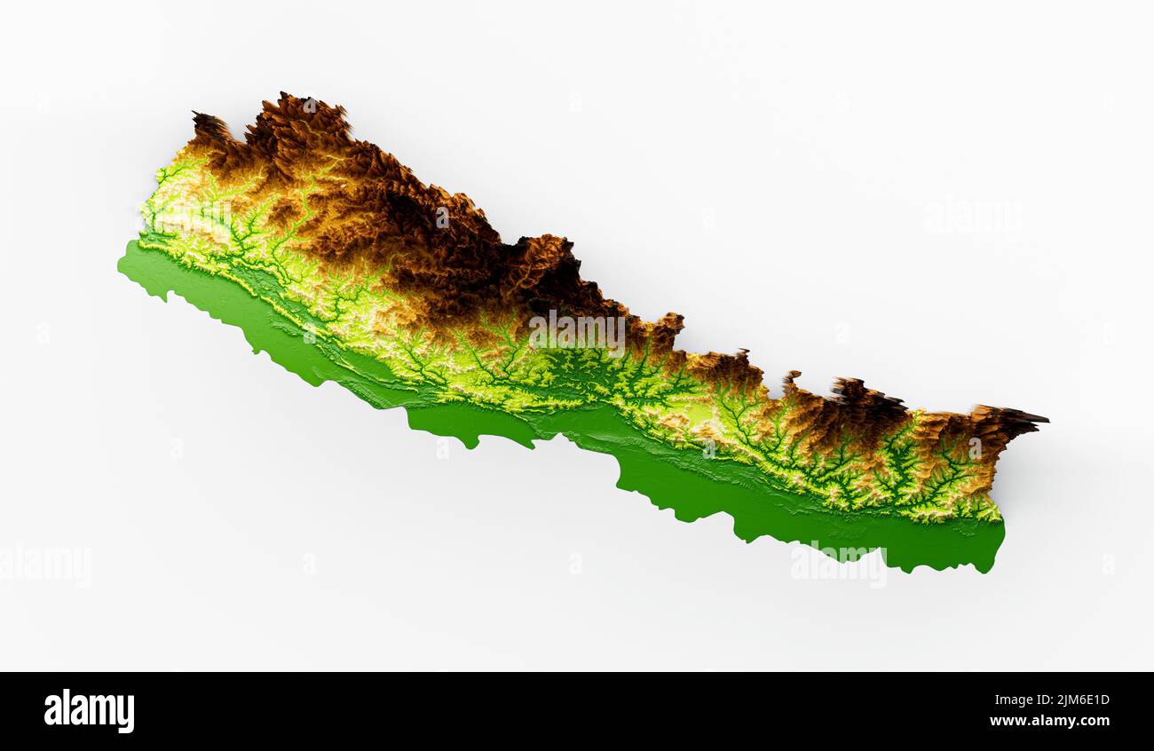 Un'illustrazione del 3D della carta del Nepal isolata su uno sfondo blu Foto Stock