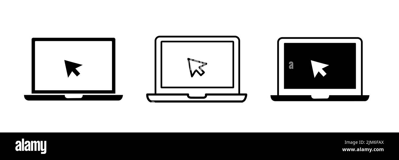 Computer portatile con vettore icona cursore puntatore impostato Illustrazione Vettoriale