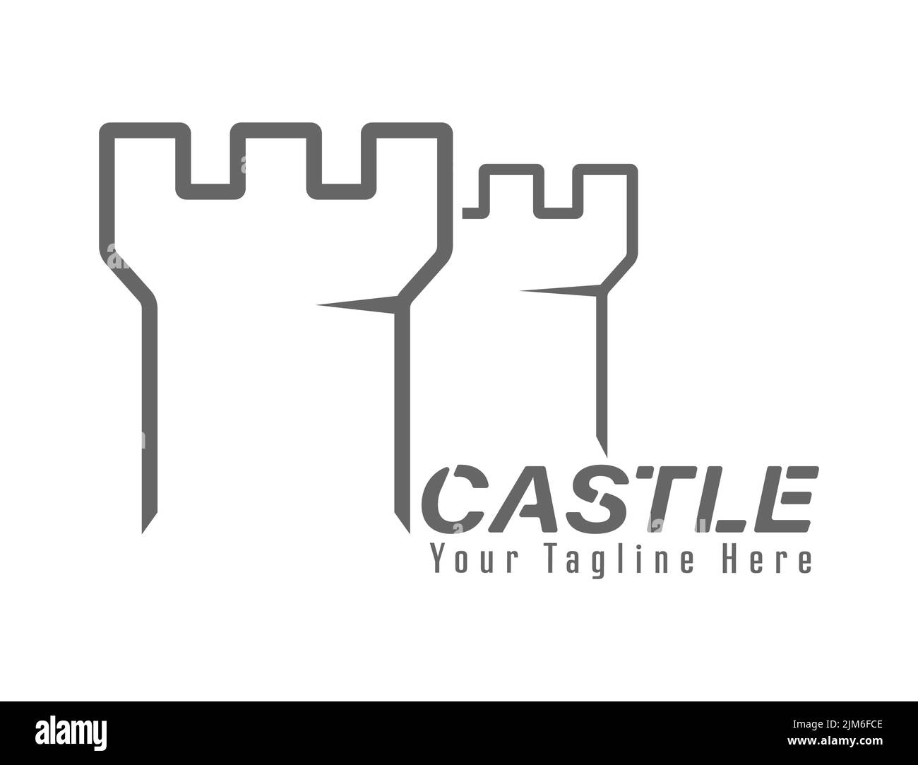 Castello. Fortezza icona. La torre della fortezza muro. Modello di logo, marchio o adesivo per siti Web, applicazioni e temi. Stile piatto Illustrazione Vettoriale