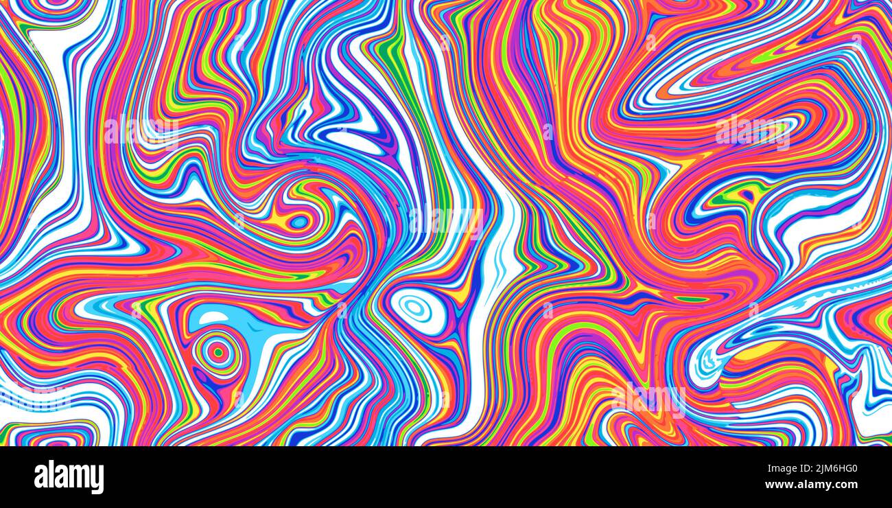 Vivace lsd psichedelico marmo senza cuciture con vortici allucinanti. Struttura acrilica liquida vettoriale. Flow art. Trippy 70s sfondo tessile. Fascetta d Illustrazione Vettoriale