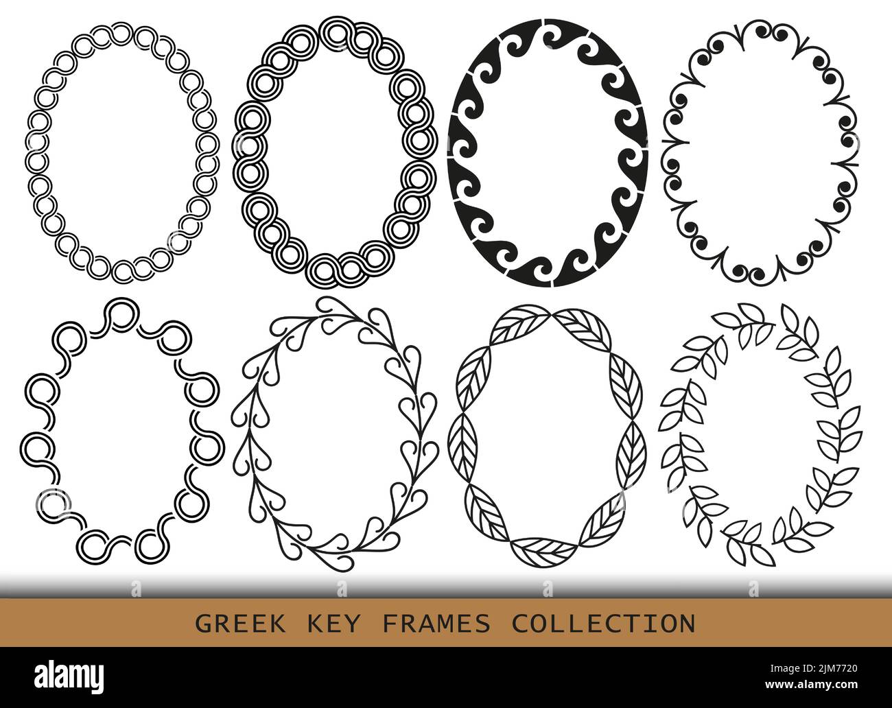 Antiche cornici greche ovali, insieme di antichi confini dalla Grecia Illustrazione Vettoriale